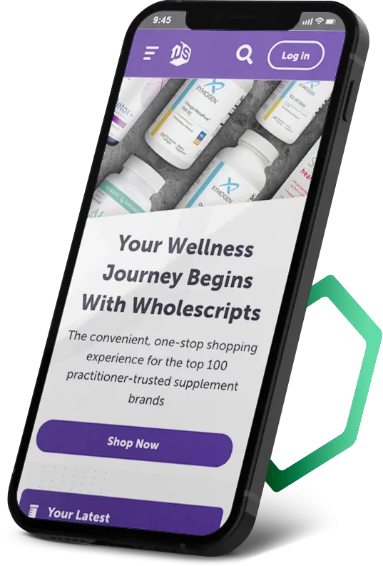 An iPhone displaying the Wholescripts.com patient homepage